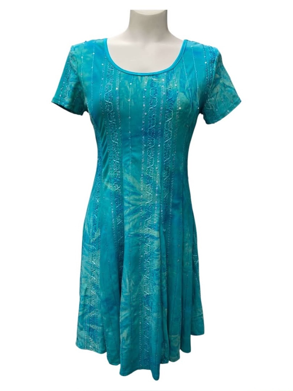 Sami & Jo Teal Tie-Dye Short Sleeve A-Line Dress Size M